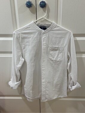 Michael Brandon White Mandarin-Collar Long Sleeve Shirt